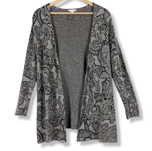 J. Jill Paisley Cardigan Sweater XS Gray Black Open Front - Picture 1 of 13